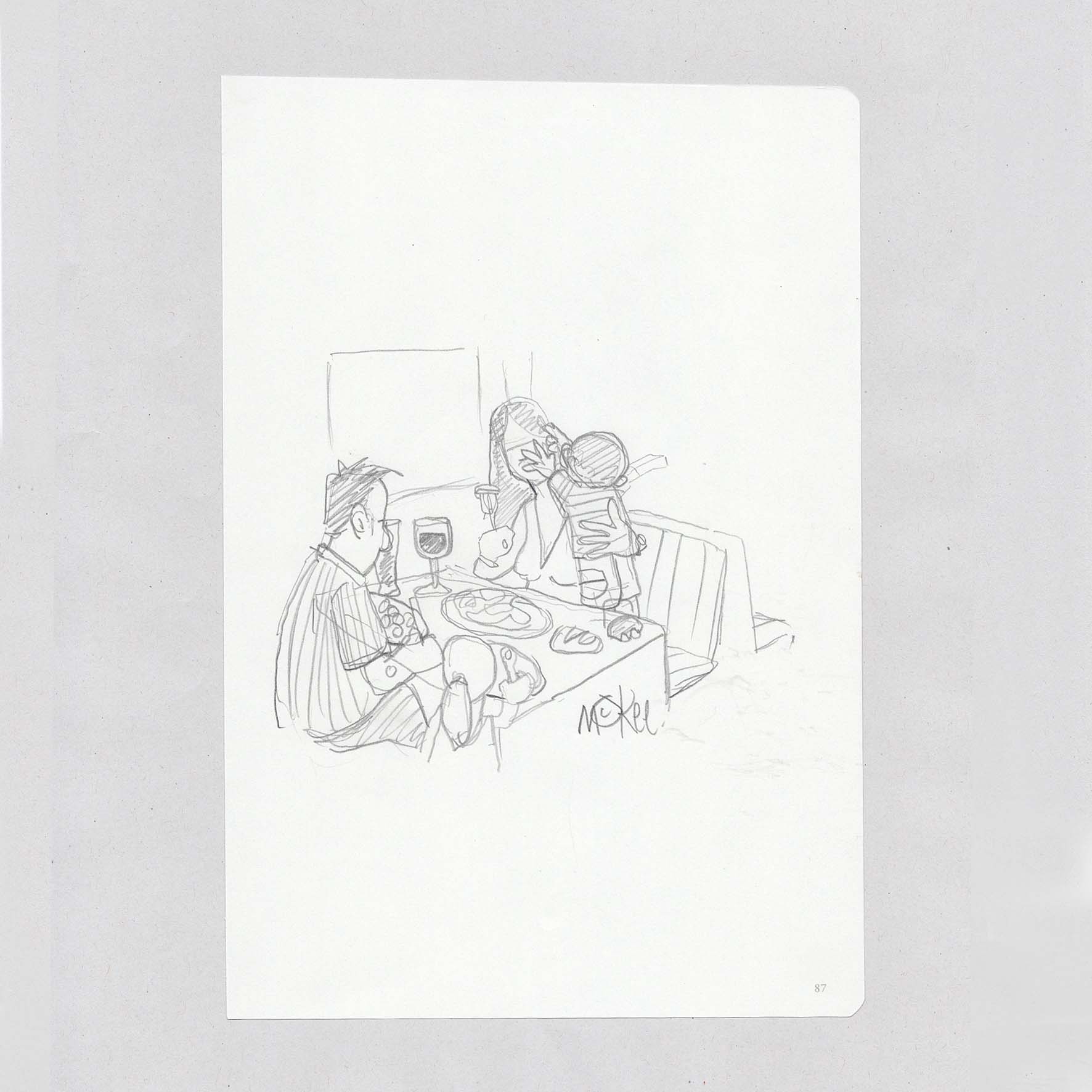 Restless Child In Restaurant - Original Sketch